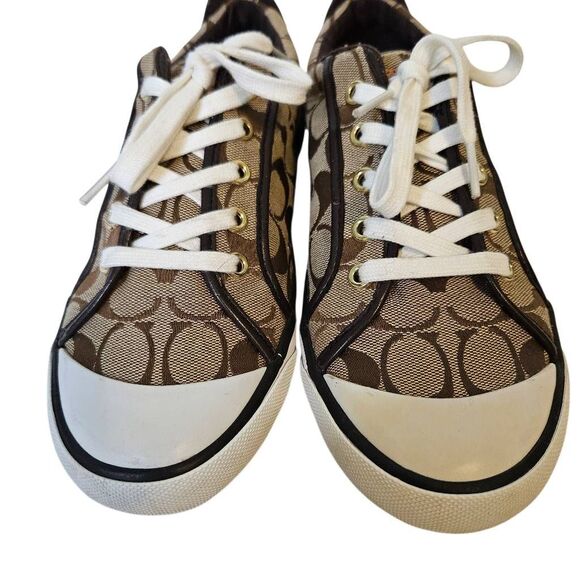 Coach Barrett ll sneakers, brown/tan monogram signature, fabric. Size 9. - Picture 2 of 8